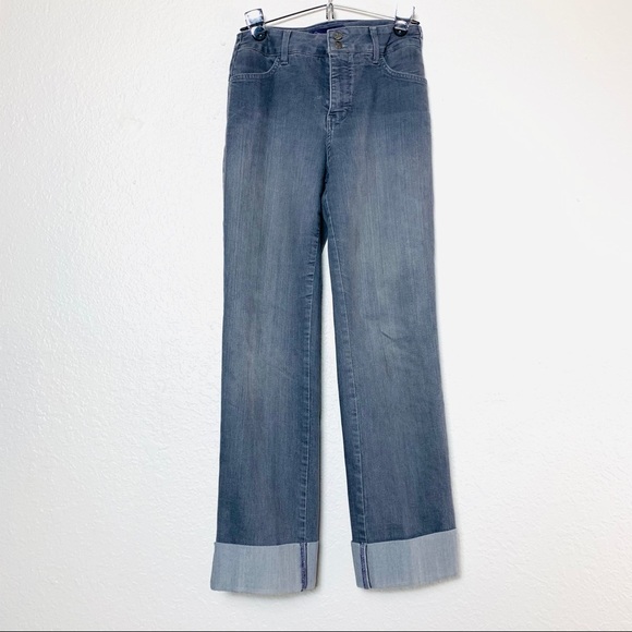 NYDJ Grey Lift & Tuck Jeans Folded Cuff Straight 4 - Picture 8 of 13